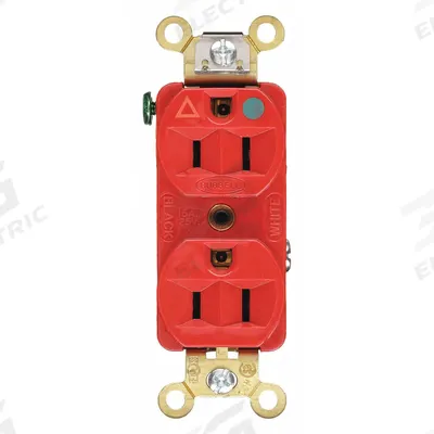 HUBBELL Receptacle: Hospital Grade Fed. Spec., Duplex, 5-15R, Red, 125V AC, 15 A - General Purpose Receptacles