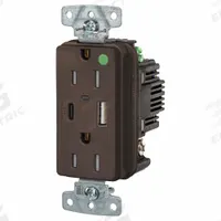 USB Receptacle: Duplex, 5-15R, 2 USB Ports, USB Type A/C, Brown, 125V AC, 15 A (MPN USB8200ACPD). Key specifications — Brand: HUBBELL.