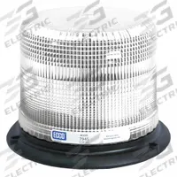 ECCO Beacon Light: Flashing Beacon, White, 4 7/8 in Overall Ht, LED, 12-24V DC (MPN 7965C). Key specifications — Operating Voltage: 12-24V DC; Number of Flash Patterns: 11; Includes: Gasket; Electrical Connection: Blunt Cut Wires; Mount Type: Bolt; Brand: ECCO; Shape: Round; Lighting SAE Class Rating: SAE Class 1.