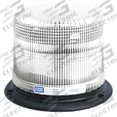 ECCO Beacon Light: Flashing Beacon, White, 4 7/8 in Overall Ht, LED, 12-24V DC (MPN 7965C). Key specifications — Operating Voltage: 12-24V DC; Number of Flash Patterns: 11; Includes: Gasket; Electrical Connection: Blunt Cut Wires; Mount Type: Bolt; Brand: ECCO; Shape: Round; Lighting SAE Class Rating: SAE Class 1.
