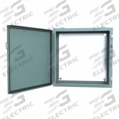 HAMMOND Electrical Enclosure: Steel, 24 in x 24 in x 8 in, NEMA 12/13, w/Panel, Solid Cover, Hinged (MPN 1418J8). Key specifications — Brand: HAMMOND; Closure Method: Clamps; Knockouts: Not Included.