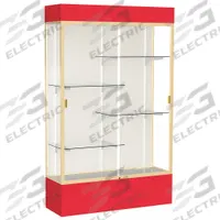 GHENT Freestanding Display Case: Red, 80 in Overall Ht, 48 in Overall Wd, 16 in Overall Dp, Aluminum (MPN 3174PB-GD-RD). Key specifications — Back Material: Plaque Fabric; Material: Aluminum.