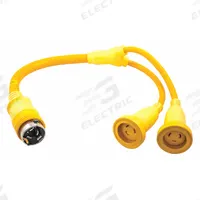 HUBBELL WIRING DEVICE-KELLEMS Marine Adapter: 3 1/2 ft Lg, 6 AWG_10 AWG, Yellow, 120/240V AC (MPN HBL64CM54). Key specifications — Temperature Rating: -40° to 75°F; Brand: HUBBELL WIRING DEVICE-KELLEMS.
