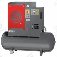 CHICAGO PNEUMATIC Rotary Screw Air Compressor w/Air Dryer: Horizontal, 5 hp, 16.6 cfm, 60 gal Tank (MPN QRS 5 HPD). Key specifications — attr48606: Three; attr48593: 460V AC; attr48578: CHICAGO PNEUMATIC; attr110305: Included.