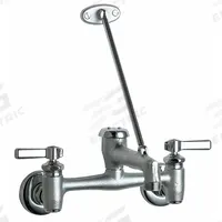 CHICAGO FAUCETS Straight Service Sink Faucet: Wall, Widespread, Cast Brass, Polished Chrome, Arc (MPN 897-MPRCF). Key specifications — Color/Finish: Polished Chrome; Includes: Pail Hook.