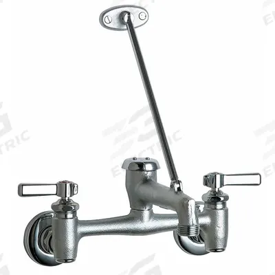 CHICAGO FAUCETS Straight Service Sink Faucet: Wall, Widespread, Cast Brass, Polished Chrome - Widespread Utility Faucets