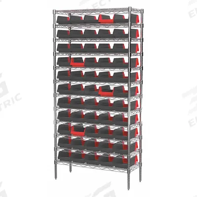 AKRO-MILS Bin Shelving: 36 in x 14 in x 74 in, 1 Sided, 60 Bins, Open, Indicator Bin - Wire Stationary Bin Shelving with Open-Front Bins