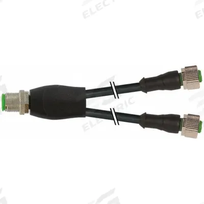 MURRELEKTRONIK Cordset: M12 Male Straight X (2) M12 Female Straight, 4 Pins, Black, PVC - M12 to M12 Y-Distributor Cordsets with PVC Jacket for Flexing Applications