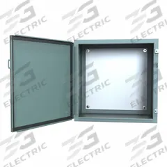 HAMMOND Electrical Enclosure: Steel, 24 in x 24 in x 16 in, NEMA 12/13, w/Panel, Solid Cover, Hinged (MPN 1418J16). Key specifications — Brand: HAMMOND; Closure Method: Clamps; Knockouts: Not Included.