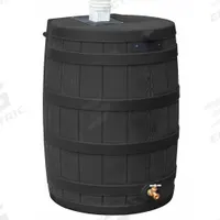 BUSHMAN Rain Barrel: Black, 30 in Overall Ht, 23 in Overall Wd, Spigot Included, 50 gal Capacity (MPN RW50-BLK). Key specifications — Product Type: Rain Barrel; Includes: Brass Spigot; Teflon (Plumbers) Tape; Trilingual Instructions; Brand: BUSHMAN; Includes Spigot: Spigot Included; Color: Black.