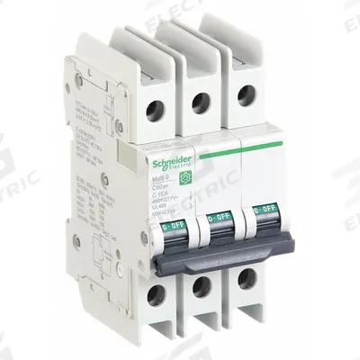 SCHNEIDER Miniature Circuit Breaker: 15 A Amps, 14kA at 120/240V AC, Screw Clamp - C-Curve, 3-Pole UL489 DIN Rail-Mount Miniature Circuit Breakers