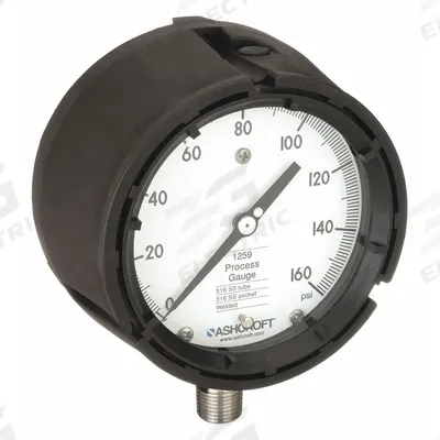 ASHCROFT Process Pressure Gauge: 0 psi to 160 psi, White, 4 1/2 in Dial, 1/2 in NPT Male - All-Stainless Steel Wetted Parts & Casing