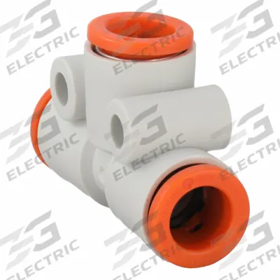 SMC Push-Fit Tee Fitting: 5/16 in OD x 5/16 in OD x 5/16 in OD Size - Polybutylene & Brass Tube Fittings