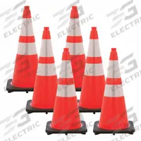 Traffic Cone: MUTCD/NCHRP-350, 28 in Cone Ht, Orange, High-Intensity Prismatic, PVC, Blank, 6 PK (MPN 97580-6). Key specifications — Base Color: Black; Brand: MR. CHAIN; Cone Material: PVC; Legend: Blank.