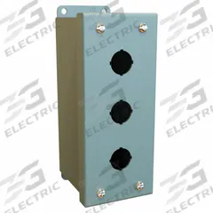 HAMMOND Push Button Enclosure: 22mm, 3 Holes, Carbon Steel, NEMA 12/13 (MPN MPB3). Key specifications — Brand: HAMMOND; Environments & Applications: Indoor Dust & Water Droplets.