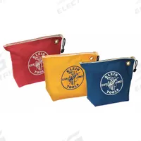 KLEIN TOOLS Tool Bag Set: 10 in W x 3 1/2 in D x 8 in H, Blue/Red/Yellow, Canvas, 0 Inside Pockets (MPN 5539CPAK). Key specifications — attr1116347: Yellow; attr1116368: KLEIN TOOLS.