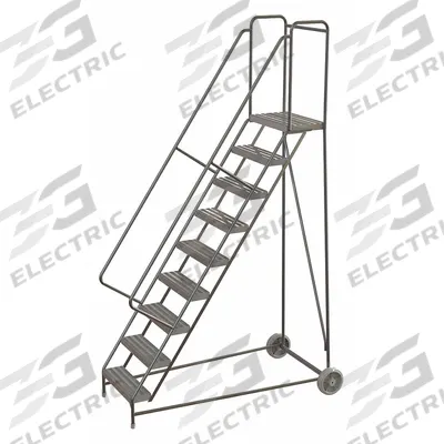 TRI-ARC Wheelbarrow Ladder: 7.5 ft Platform Ht, Assembled, No Locking Mechanism - Aluminum Tilt-&-Roll Ladders