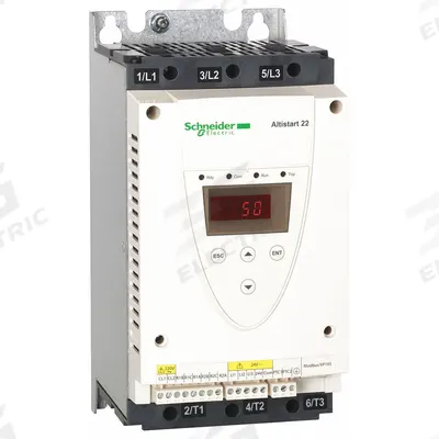 SCHNEIDER Soft Start: 230-600V AC, 17 A Output Current, With Bypass, IP20, 60/50 Hz - Schneider Altistart ATS 22