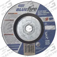 NORTON Depressed Center Cut-Off Wheel: Type 27, 4 1/2" x 1/16" x 5/8"-11, Zirconia Alumina, 24 Grit (MPN 66252843223). Key specifications — Series: BlueFire RightCut; Brand: NORTON.