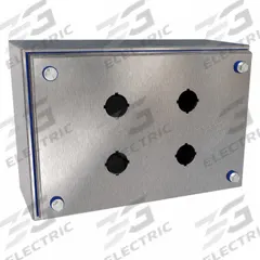 HAMMOND Push Button Enclosure: 22mm, 4 Holes, 304 Stainless Steel, NEMA 12/3R/4/4X (MPN HYMPB4SS). Key specifications — Brand: HAMMOND; Environments & Applications: Washdown-Corrosion-Resistant.