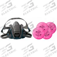3M Half Mask Respirator Kit: 4 Cartridges Included, (4) P100 Filter, Silicone, L Mask Size (MPN 29WT70-4JG27). Key specifications — Includes: (4) P100 Filter; Facepiece Material: Silicone.