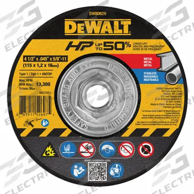 DEWALT Abrasive Cut-Off Wheel: Type 1, 4 1/2" x 0.045" x 5/8"-11, Aluminum Oxide - General Purpose Cut-Off Wheels for Carbon & Stainless Steel