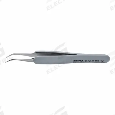 KNIPEX Precision Tweezers-45 Angled-Needle: Stainless Steel, Point, Bent Tip - ESD-Safe Tweezers