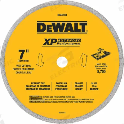 DEWALT Diamond Saw Blade: 7 in Blade Dia., 5/8 in Arbor Size, Wet - Tile-Cutting Blades