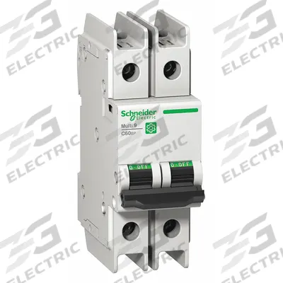 SCHNEIDER ELECTRIC IEC Miniature Circuit Breaker: 4 A Amps, 14kA at 120/240V AC, Screw Clamp - D-Curve, 2-Pole UL489 DIN Rail-Mount Miniature Circuit Breakers