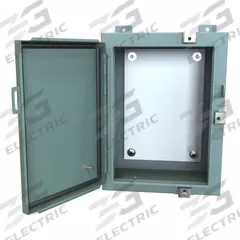 HAMMOND Electrical Enclosure: Steel, 16 in x 12 in x 8 in, NEMA 12/13/3R/4, w/Panel, Solid Cover (MPN 1418N4B8). Key specifications — Closure Method: Clamps; Brand: HAMMOND; Knockouts: Not Included.
