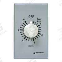 INTERMATIC Spring-Wound Timer: 6 hr Max, SPST, 277V AC, Wall Plate Included, Silver (MPN FF6H). Key specifications — Brand: INTERMATIC; Includes Hold: No Hold Included.