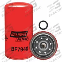 BALDWIN FILTERS Fuel Filter: Spin-On, 3 11/16 in Outside Dia, M20-1.50 Thread Size, Cellulose (MPN BF7940). Key specifications — attr1137520: BF7940; attr1137521: FF5632; attr434022: BALDWIN FILTERS; attr427730: Cellulose; attr427731: Integral Post Seal; attr1017112: Trucks; attr1017113: Freightliner.