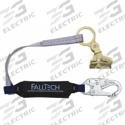 FALLTECH Shock-Absorbing Lanyard: 310 lb Capacity, Steel, Black/Blue - Rope Grabs with Shock-Absorbing Lanyard for Vertical Rope Lifelines