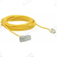 APPROVED VENDOR Extension Cord: Outdoor Use, 50 ft Lg, 3 Outlets, 5-15P, 14/3, SJTW, Yellow, W-Shape (MPN 20FR83ID). Key specifications — Brand: APPROVED VENDOR; Temperature Rating: -40° to 221°F; NEMA Plug Configuration: 5-15P.