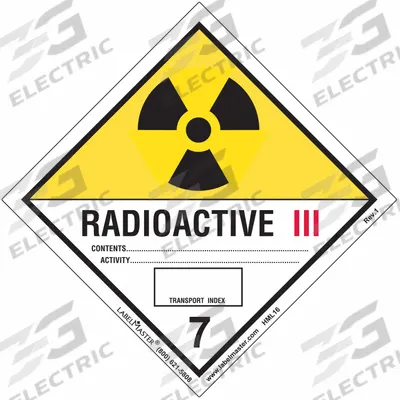 LABELMASTER Radioactive Placard: Radioactive III, 3 15/16 in x 4 in, 3 15/16 in Label Ht - Class 7: Radioactive