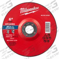 MILWAUKEE Grinding Wheel: Type 27, 6" x 1/4" x 7/8", Aluminum Oxide, 30 Grit (MPN 49-94-0523). Key specifications — Brand: MILWAUKEE.