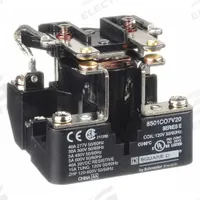 SCHNEIDER Open Power Relay: Surface Mounted, 30 A Current Rating, 120V AC, DPST-NO, 6 Pins/Terminals (MPN 8501CO7V20). Key specifications — Brand: SCHNEIDER; Base Type: Square; Mounting Style: Through Panel; Electrical Connection: Screw Clamp; Manufacturer Part Number: 8501CO7V20; Series: 8501C Series.
