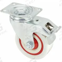 APPROVED VENDOR Plate Caster: Swivel, Total Lock, 4 in Wheel Dia, 1 3/8 in Wheel Wd, Slot, Rectangle (MPN L-POW 100KF-12-FI). Key specifications — Wheel Bearing Type: Ball; Wheel/Tread Color: White; Brand: APPROVED VENDOR; Caster Type: Swivel with Total Lock.