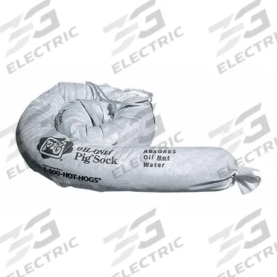 PIG Sorbent Sock: 3 in Dia, 4 ft Lg, 1 gal, Rope, White - Sorbent Socks