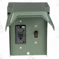 GE Unmetered Surface Power Outlet: 20 A, 120V AC, 5-20R, Includes GFCI (MPN U010S010GRP). Key specifications — attr952388: GE; attr981144: Yes; attr981149: Steel; attr981159: 3R.
