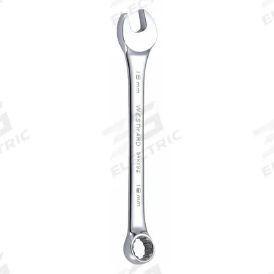 WESTWARD Combination Wrench: Alloy Steel, Chrome, 18 mm Head Size, 9 1/4 in Overall Lg - Metric Spline Combination Wrenches