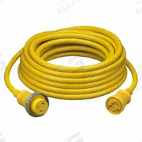 HUBBELL WIRING DEVICE-KELLEMS Shore Power Cable: Outdoor Use, 50 ft Lg, Outlet, L5-30P, 10/3, STOW (MPN HBL61CM08). Key specifications — Brand: HUBBELL WIRING DEVICE-KELLEMS; Temperature Rating: -4° to 140°F; NEMA Plug Configuration: L5-30P.