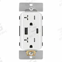 USB Receptacle: Decorator Duplex, 5-20R, USB Type A/C, White, 125V AC, 20 A (MPN T5834-W). Key specifications — Brand: LEVITON.