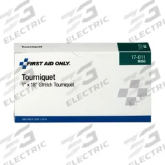FIRST AID ONLY Tourniquet: Rubber, 18 in Overall Lg, 1 in Overall Wd (MPN 17-011). Key specifications — Material: Rubber; Brand: FIRST AID ONLY; Color: Blue.