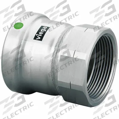 VIEGA MEGAPRESS Crimp Adapter Fitting: 2 1/2 in Pipe x 2 1/2 in Pipe Size, Press-fit x FNPT - Potable Water Stainless Steel Press Fittings