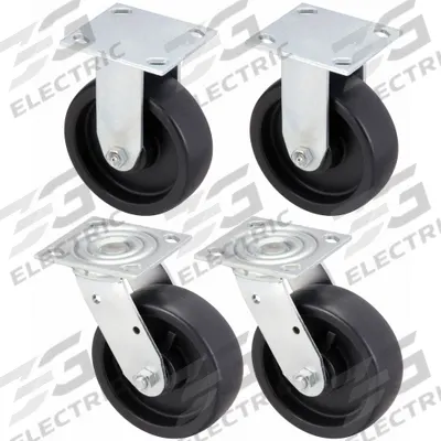 APPROVED VENDOR Plate Casters: Rigid/Swivel, No Brake, Polyolefin, 6 in Wheel Dia, Roller - Plate Caster Kits