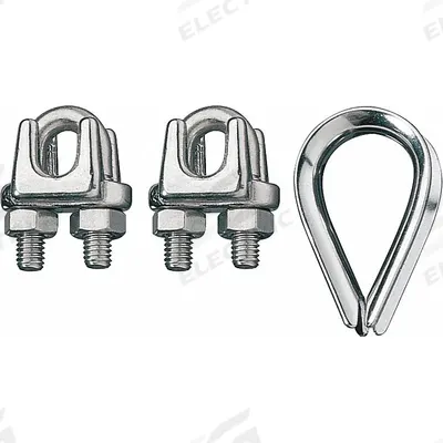 RONSTAN Wire Rope U-Bolt Clip and Thimble Kit: 1/4 in Compatible Rope Dia - Clip & Thimble Kits