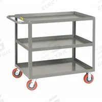 LITTLE GIANT Utility Cart: 2,000 lb, 60 in L x 30 in W Shelf, 3 Shelves, Gray, Flat (MPN 3LGL-3060-6PY). Key specifications — Caster/Wheel Configuration: (2) Swivel; Brand: LITTLE GIANT; Caster Wheel/Tread Material: Polyurethane.