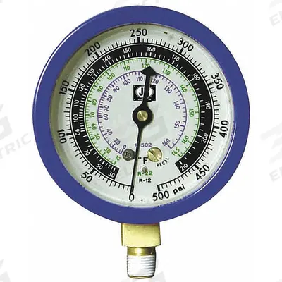 JB INDUSTRIES Low Side Gauge: Low Side Gauge, -14.7 psi to 350 psi, Liquid Filled - Analog Low Side Compound Pressure Gauges