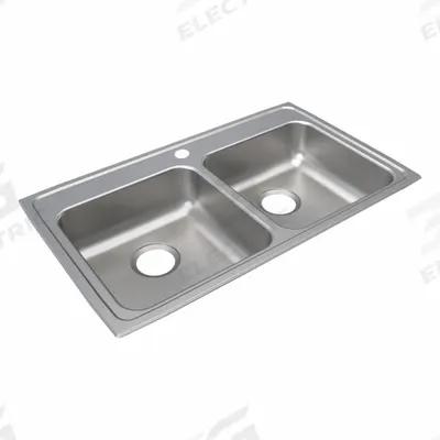 JUST MANUFACTURING Bowl Drop-In Sink: 33 in Overall Lg, 19 1/2 in Overall Wd, 6 in Bowl Dp - Two-Bowl Counter-Mounted Kitchen & Bar Sinks without Faucets